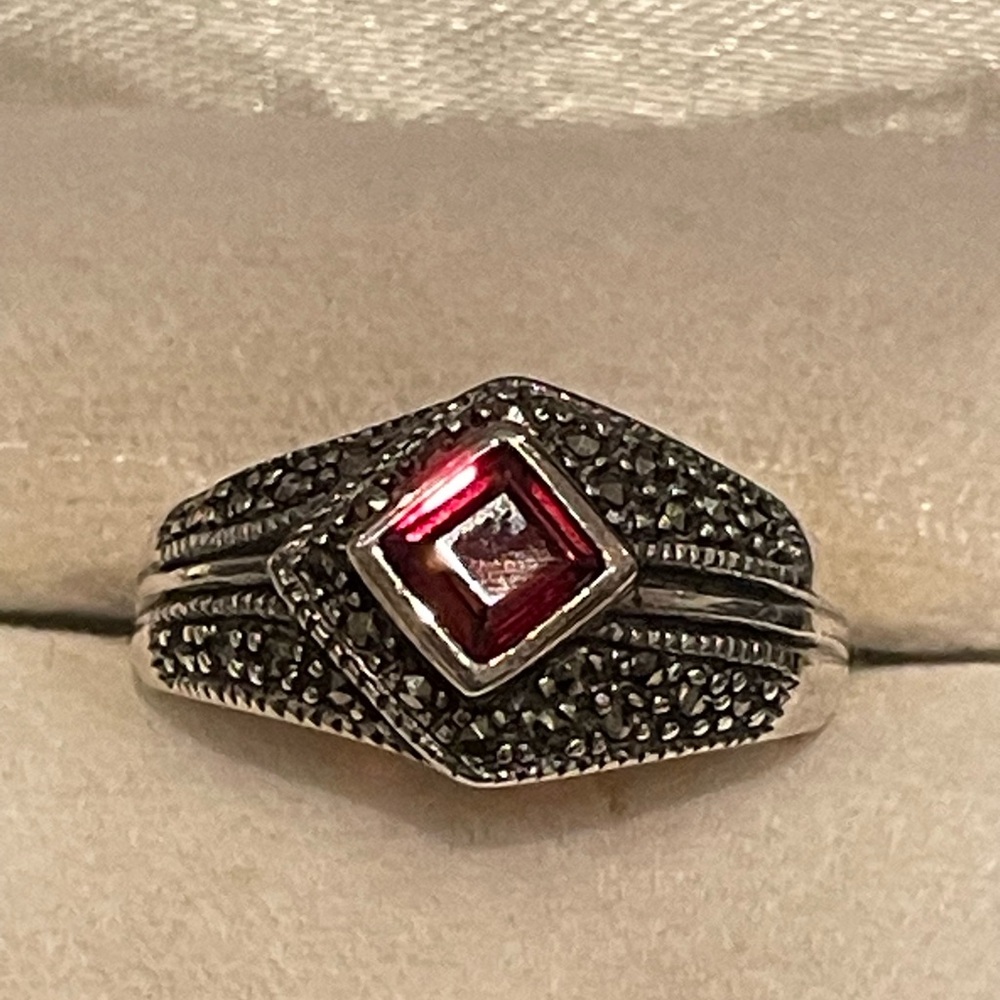 Tourmaline and marcasite ring